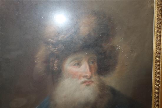 19th century Russian School, pastel, Portrait of a gentleman wearing a fur hat, 54 x 42cm